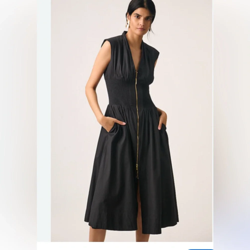 Anthropologie Maeve The Tommie Cap Sleeve Smocked Front Zip Dress size XS